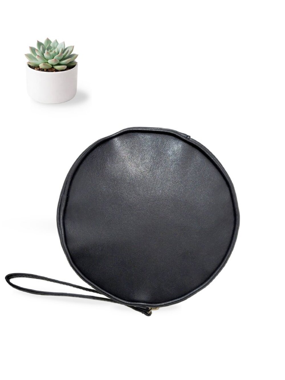 Shiseido Makeup Bag Round Black Wristlet Pouch Gold Medallion Cosmetic Bag - Picture 3 of 9